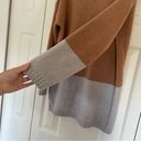 BCBGMAXAZRIA  Turtleneck Tunic Sweater Colorblock Sz Medium Camel Grey Photo 6