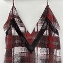 Lovers + Friends  Camisole Tank Top Black Lace Red & Gray Plaid Print Size L Photo 2