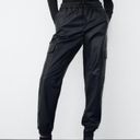 ZARA  Black Vegan Faux Leather Cargo Joggers Jogger Pants Size Large Photo 1