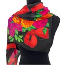 Liz Claiborne VTG  Floral Square Neck Scarf Black Red Pink Green Photo 2