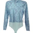 Iris New  Bodysuit Light Blue Floral Semi Sheer Photo 0