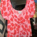 Francesca's Tropical Floral Pink And Red Ruffled Top With Puffed Sleeves Photo 0