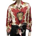 Soho  NY & Co. Scarf Print Satin Front Tie Blouse S Photo 4