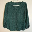 West Kei  Green Long Sleeve Button Down Speckled Flowy Blouse Size Small Photo 6