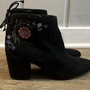 Unisa  Floral Embroidered Booties Black Faux Suede Size 7.5 Women’s Boho Country Photo 0