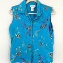 Coldwater Creek  Women Sleeveless Blouse Tank Top Size 10 Floral Embroidered Blue Photo 0