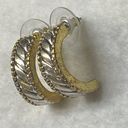 Edge Silver Gold Tone Earrings Vintage Moon Half Circle Rope  Accent Pierced Stud Photo 4