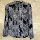 Guess Women’s Sheer Shirt Long Sleeve Button Up Blouse Black White Gray Size M Photo 2