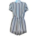 Everly  Blue  White Striped Tie Side Faux  Wrap Romper NWOT Size M Photo 4