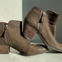 Frye  Judith Double Zip Heeled Ankle Western Boot - Faux Suede - Taupe - Size 8 Photo 6