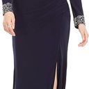 Vince Camuto Navy Dark Blue Embellished Long Sleeve Drape Evening Bodycon Maxi Dress Photo 0