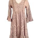 Hidden Alley  Dress Midi Eyelet Lace Babydoll Dress Cocoa Brown Womens Size Small Photo 1