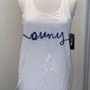 DKNY  Cream Silk Racerback Sleeveless Tank w/ Blue “DNKY” Logo Sequined NWT Sz M Photo 0