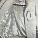 White 100% Leather Long Sleeve Bomber Jacket Faux Fur Hood Coat Size undefined Photo 11