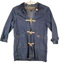 Ralph Lauren Vtg  Denim Jacket Chore Barn Coat Hooded Wood Toggle Womens L Trench Photo 0