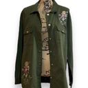 Blue Rain  Francesca’s Long Sleeve Embroidered Button Down Women’s L, Army Green Photo 4