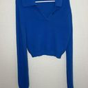 ZARA  Fuzzy Sweater Size Medium Colbalt Blue Long Sleeve Cropped Henley Photo 0