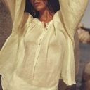 ZARA NWT Medium Boho Relaxed 100% RAMIE Linen Balloon Yellow/ Cream Top Blouse Photo 2