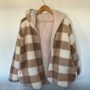 Love Tree  Teddy Sherpa Plaid Tan White Cream Brown Cozy Cardigan Reversible Sz S Photo 0