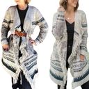 CAbi  Shetland Fringed Cardigan Sweater Open Front Longline Duster Gray Cream XXS Photo 1