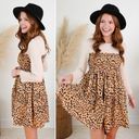 Entro Anthropologie Dresses |  Taupe Waffle Knit Smocked Animal Print Dress Photo 10