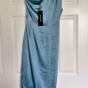 Elliatt | Cassini Cadet Blue Satin One Shoulder Midi Dress Rouched | Size Large Photo 2