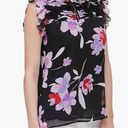 Calvin Klein  Floral Ruffle Trim Sleeveless Blouse Black Purple 1X Photo 0