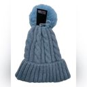 ILLUMA Women’s Blue Cuffed Cable Stitch Faux Fur Pom Pom Beanie Hat NWT Photo 4