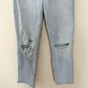 ZARA  Distressed High Rise Straight Leg Jeans Size 6 Light Blue Raw Hem Zip Fly Photo 2