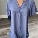 Zeagoo  Powder Blue Blouse Size S Crepe Top V-Neck Short Sleeve NWT F8 Photo 0