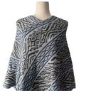 Peruvian Link Tahoe Alpaca Poncho Knit Sweater Shawl Silver Gray Blue Print OS Size undefined Photo 1