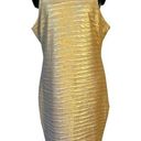 Bisou Bisou  Gold Foil Sleeveless Sheath Dress Midi Metallic Zip Closure Size 14 Photo 0
