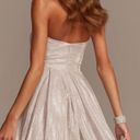 Betsy and Adam  Glittery Silver Strapless Ball Gown Dress Photo 3