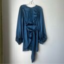 Petal and Pup  Opal Navy Blue Satin Long Balloon Sleeve Wrap Mini Dress 6 Photo 11