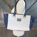 Nine West  Tote Bag Women's White Blue Faux Leather Zippered Top Photo 9