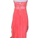 Daisy  FORMALS CORAL PINK HIGH LOW CHIFFON LACE STRAPLESS SWEETHEART DRESS SMALL Photo 4