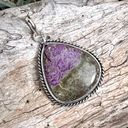 Handmade Teardrop Natural Charoite Gemstone Sterling Silver 1.7” Pendant Photo 1