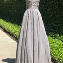 Betsy and Adam  Glittery Silver Strapless Ball Gown Dress Photo 7