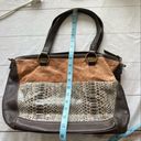 The Sak  Two Way Tote Large Handbag 100% Leather Brown Snake Pattern Photo 49