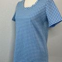 Vintage Blue  and White Gingham Patterned Short Sleeve Top Photo 3