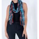 Forever 21  I love H81 Plaid Blue and Red Fringe Scarf Photo 13