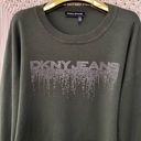 DKNY Y2K  Olive green Long Puff-Sleeve with Rhinestone pullover Sweatshirt Sweater Photo 6