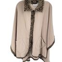 Moda Le  Womens Wrap blanket Sweater Leopard Trim Full Zip Pocket Beige Tan One S Photo 10