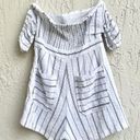 Saylor  Striped Off-The-Shoulder Button Front Romper White/Black Women's Size XS Photo 6