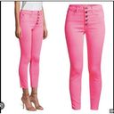 Alice + Olivia  Good High Rise Exposed Button Fly Jean Neon Pink Skinny Ankle 26 Photo 1