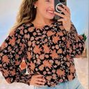 Rebecca Minkoff  Floral Blouse Top Ruffle Shoulder Smocked Sleeve Flower Large Photo 2