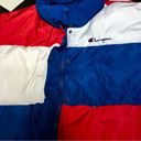 Champion NWOT  Colorblock Surf The Web Puffer Coat Puffy Jacket Red White Blue XL Photo 7