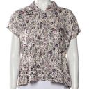 Rachel Zoe NEW  Cream Pink Floral 100% Peplum Cropped Short Sleeve Button Down Photo 0