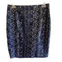 Tahari  Blue White Print Royal Blue Lining Short Pencil Skirt Size 4 Photo 0