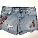 Silver Jeans  Aiko Jean Shorts Floral Embroidered Denim Size 28 Photo 0